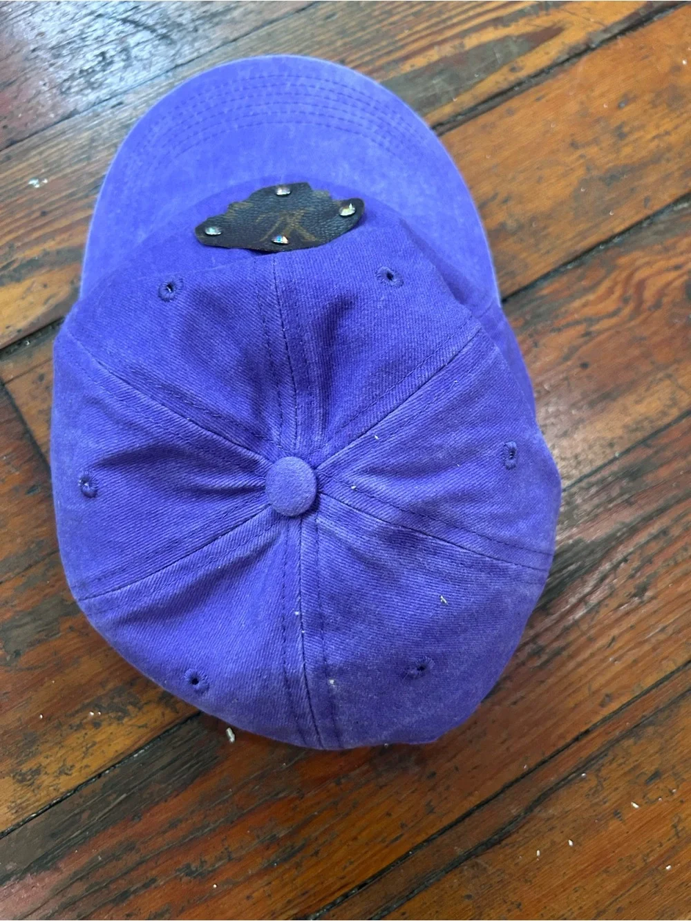 Upcycled distressed Louis Vuitton Purple Baseball Cap with Monogram patch